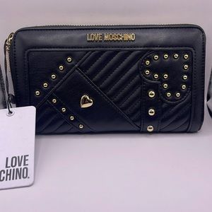 Love Moschino gold heart studded wallet black NWT